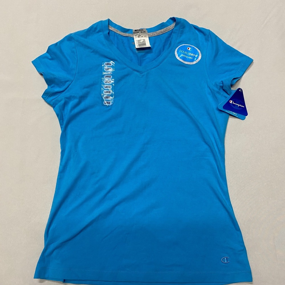 Champion Pro T-Shirt Women's Large Blue Quick Dry Cap Sleeve Pullover V-Neck NEW